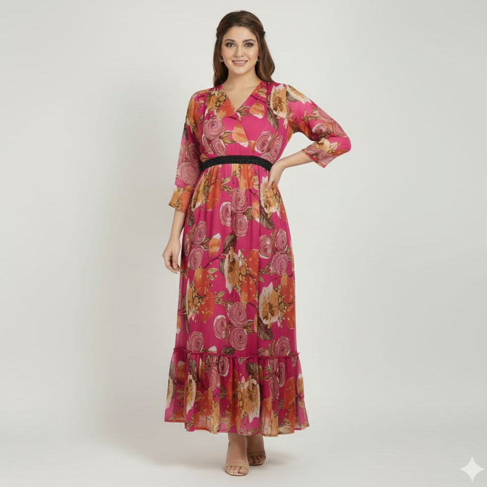 Elegant Floral V-Neck Maxi Dress