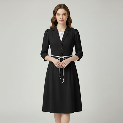 Executive Blazer-Style V-Neck Midi Dress