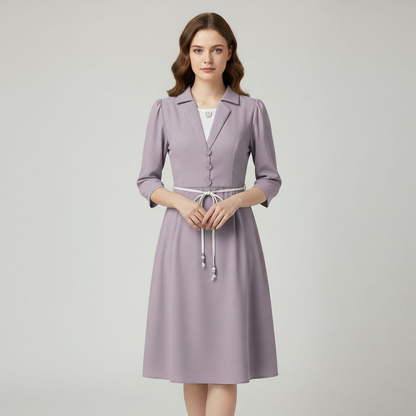 Executive Blazer-Style V-Neck Midi Dress