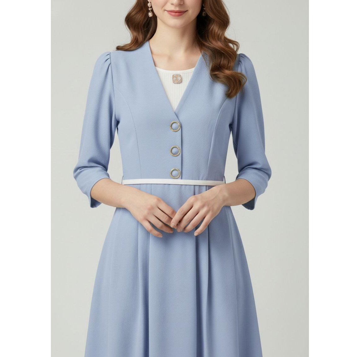 Executive Blazer-Style V-Neck Midi Dress