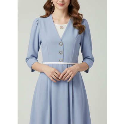 Executive Blazer-Style V-Neck Midi Dress