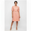 Chic Tweed-Style Button-Front Dress with Mandarin Collar & Buckle Belt