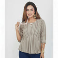 Vertical Striped Three-Quarter Sleeve Top