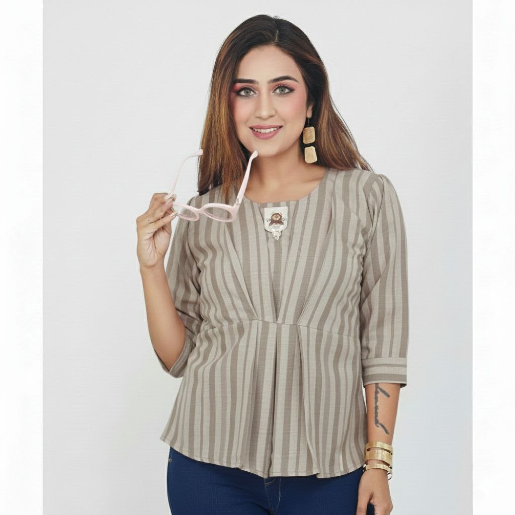 Vertical Striped Three-Quarter Sleeve Top