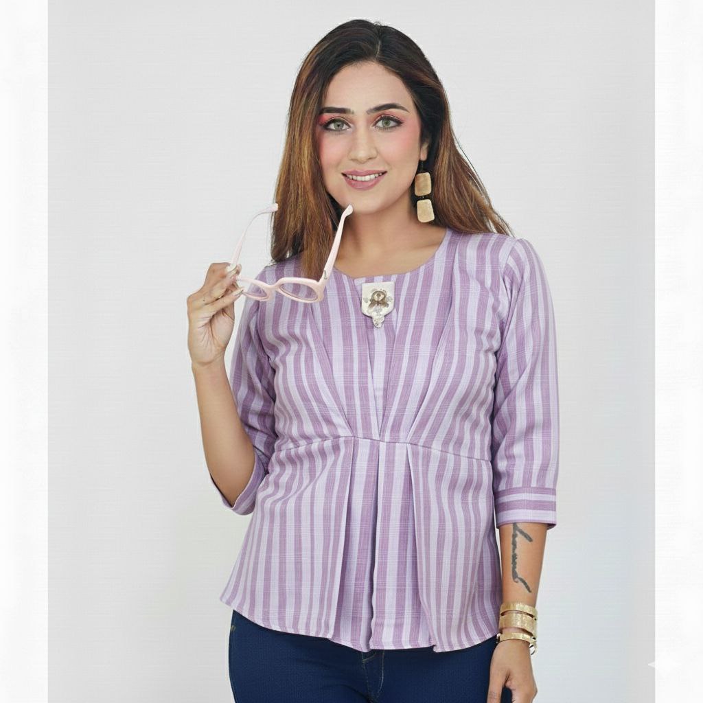 Vertical Striped Three-Quarter Sleeve Top