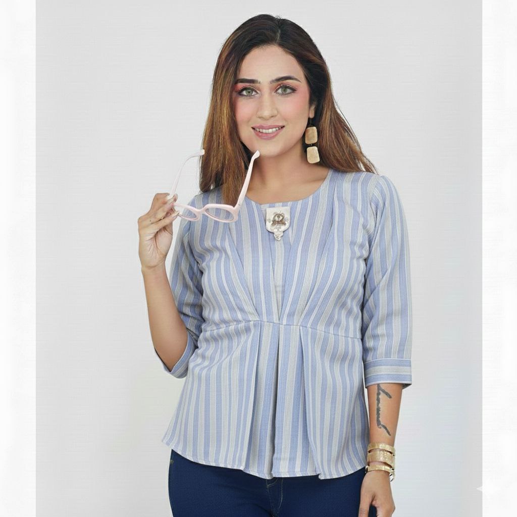 Vertical Striped Three-Quarter Sleeve Top