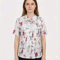 Women’s Short Sleeve Floral Print Top with Tie-Neck