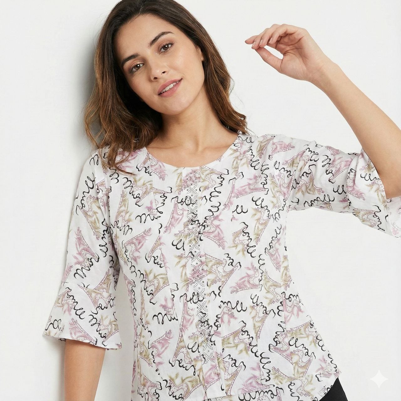 The Artist’s Script Top – Lightweight 3/4 Sleeve Printed Blouse