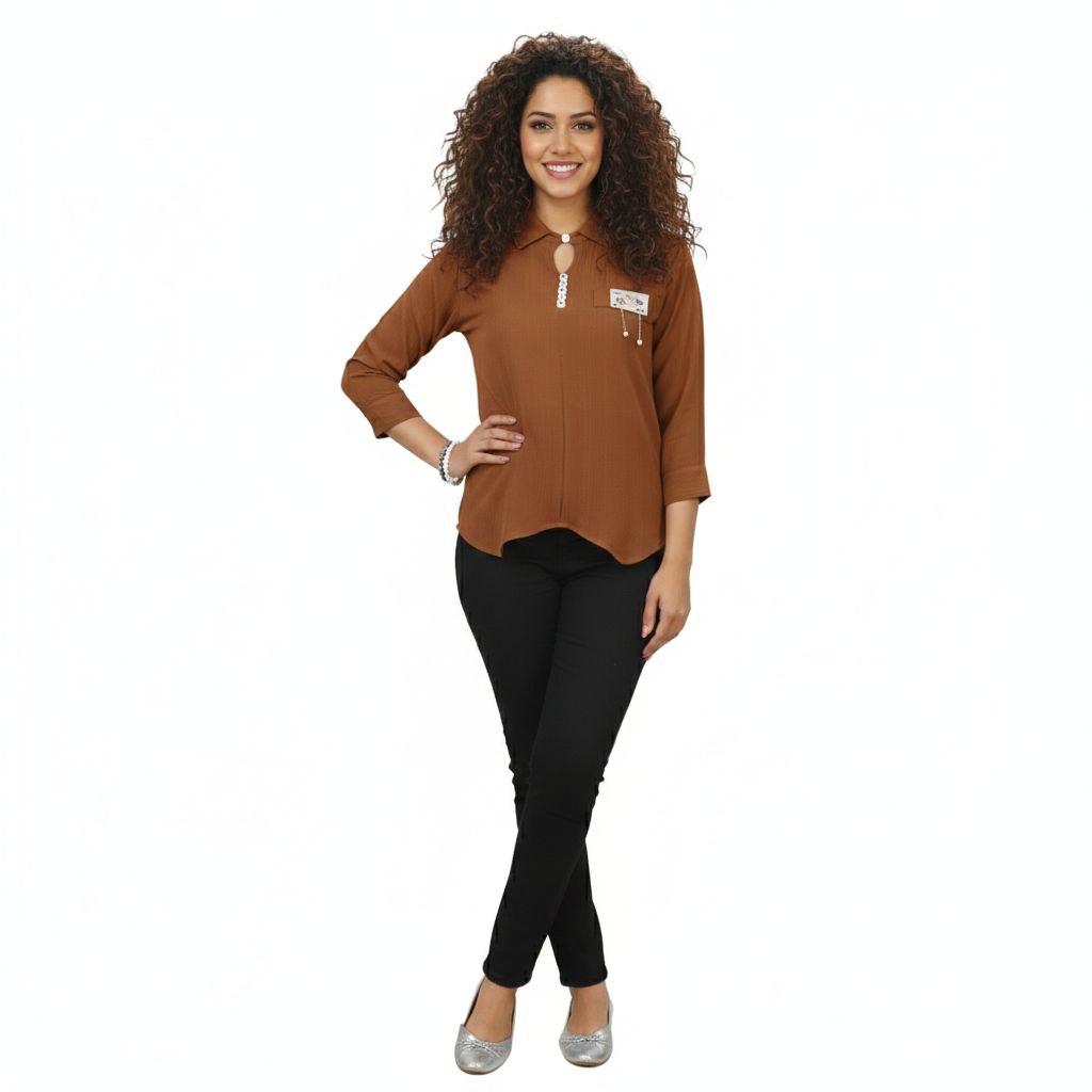 Women’s Three-Quarter Sleeve Keyhole Neck Top