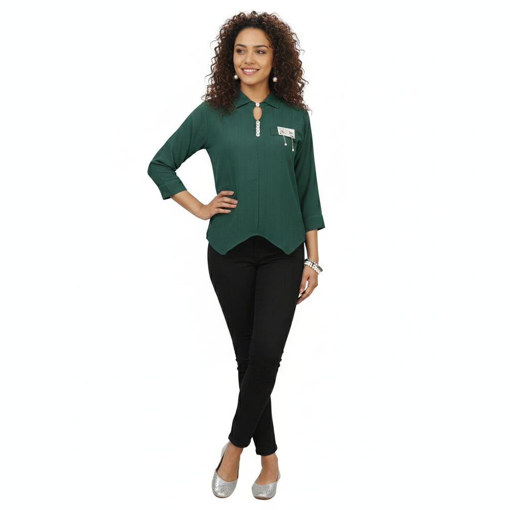 Women’s Three-Quarter Sleeve Keyhole Neck Top