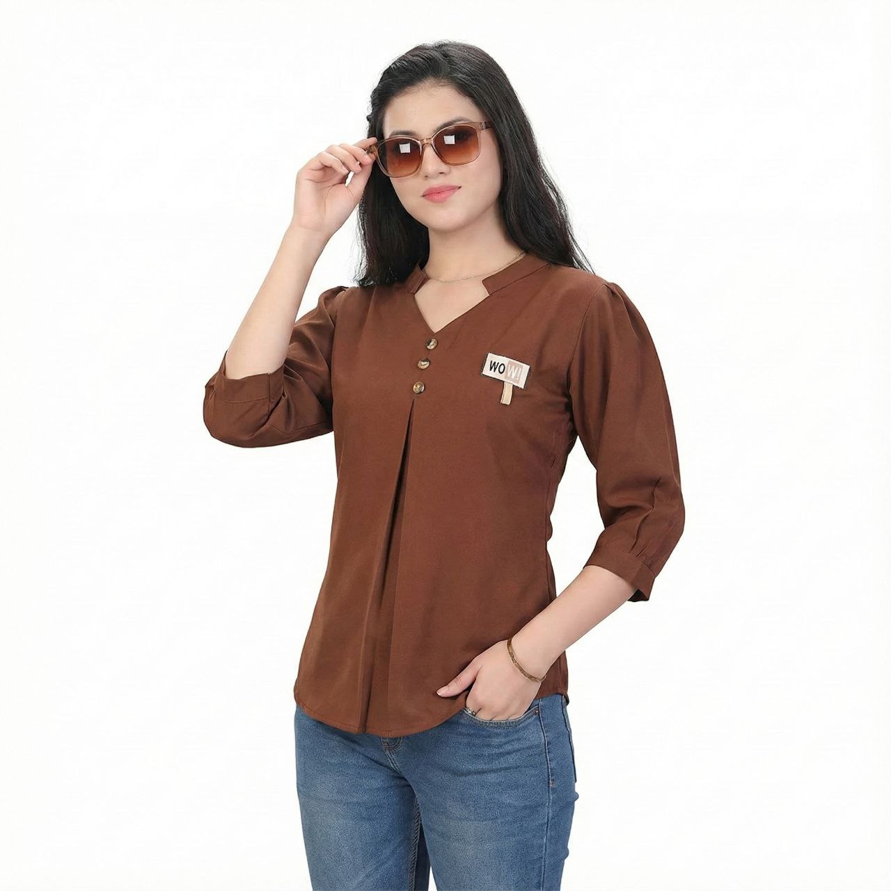 Elegant Solid V-Neck Tunic