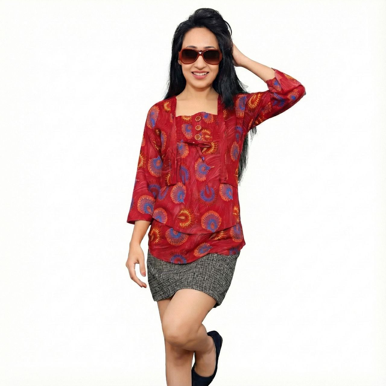 Women's Boho Feather Print Smock Top