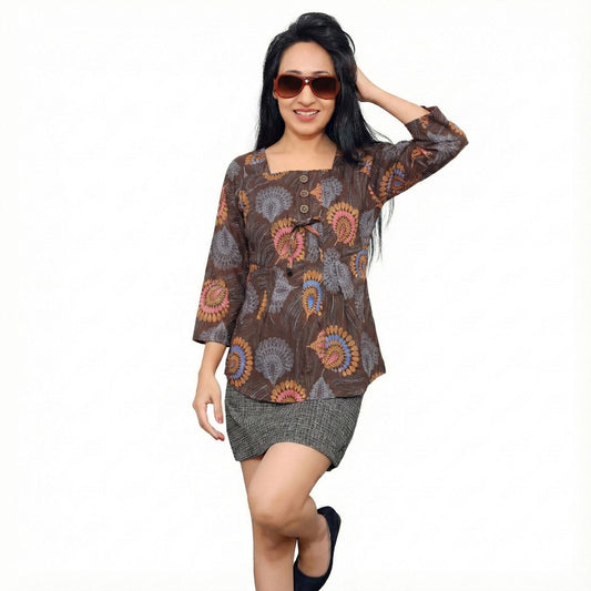 Women's Boho Feather Print Smock Top