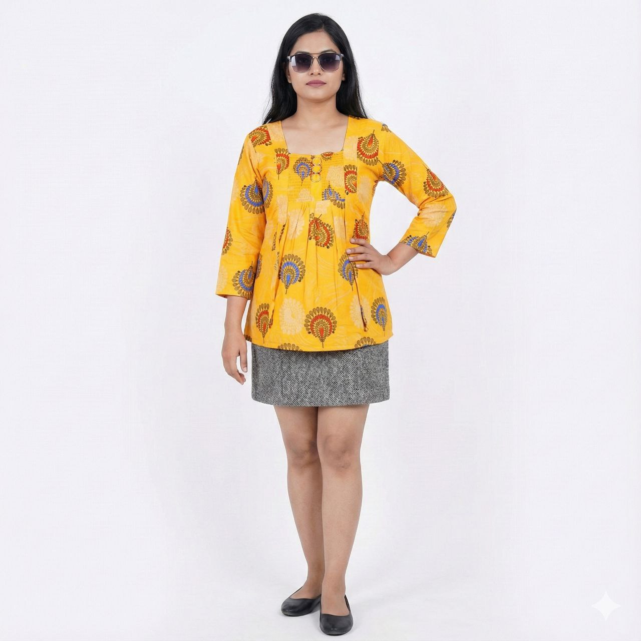 Women's Boho Feather Print Smock Top