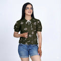 Women's Printed Short Sleeve Top with Tie-Front Neckline