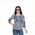 Women's Floral & Geometric Print Rayon Tunic Top with 3/4 Sleeves