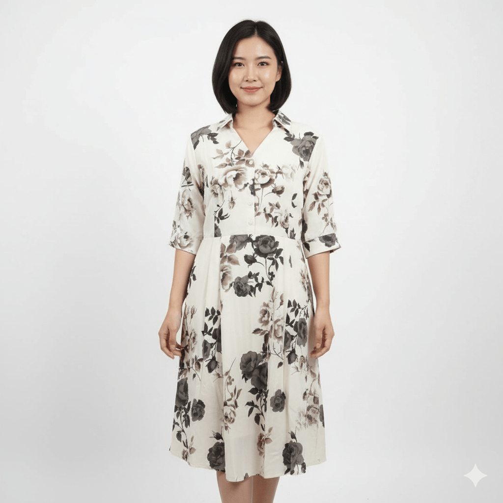 Serene Floral Midi Shirt Dress - seiszn - seiszn - product_tag