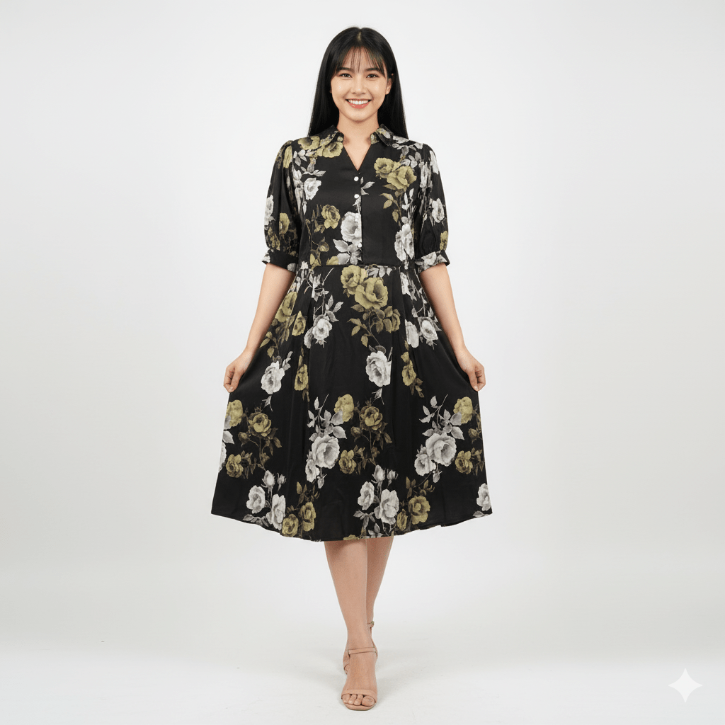 Serene Floral Midi Shirt Dress - seiszn - seiszn - product_tag