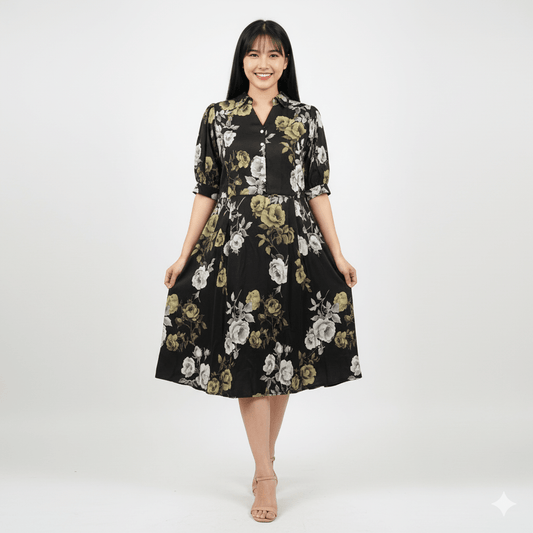 Serene Floral Midi Shirt Dress - seiszn - seiszn - product_tag