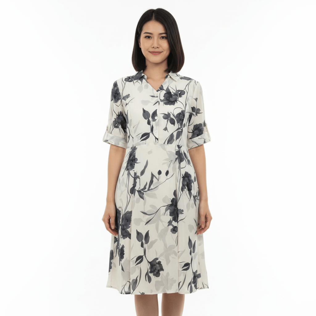 Serene Floral Midi Shirt Dress - seiszn - seiszn - product_tag
